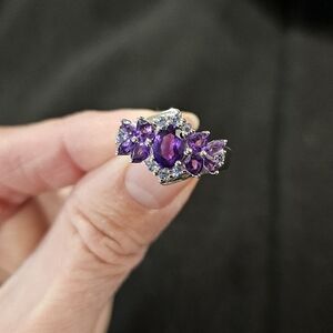110 - Womens White Gold 1.97 CTW Amethyst & Tanzanite size 7 Designer Ring